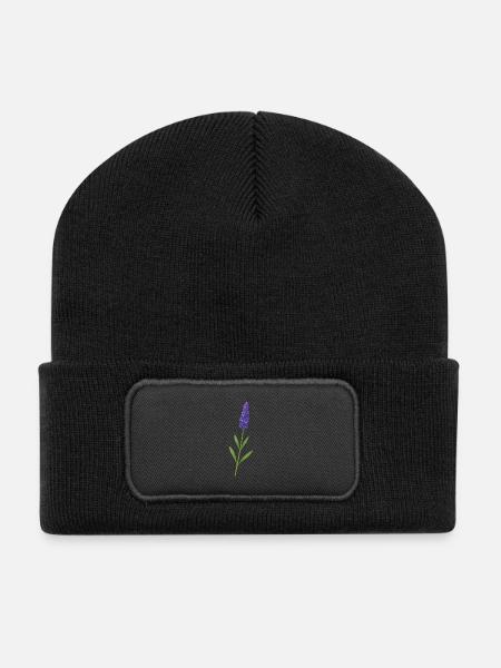 Lavendelblüte – zarte Naturkunst - Recycelte Patch Beanie - Schwarz