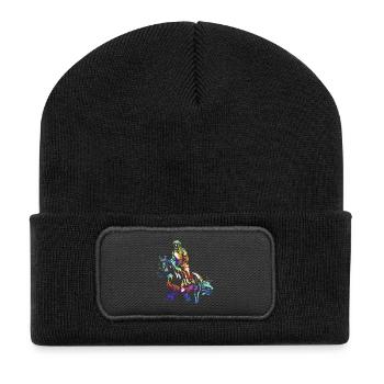 Forderndes Distanzreiten Pferdesport - Recycelte Patch Beanie - Schwarz - Vorne