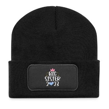 Große Schwester 2023 Großes Schwesterchen 23 - Recycelte Patch Beanie - Schwarz - Vorne