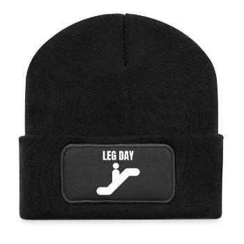 Leg Day - Gym Zitat Humor - Recycelte Patch Beanie - Schwarz - Vorne