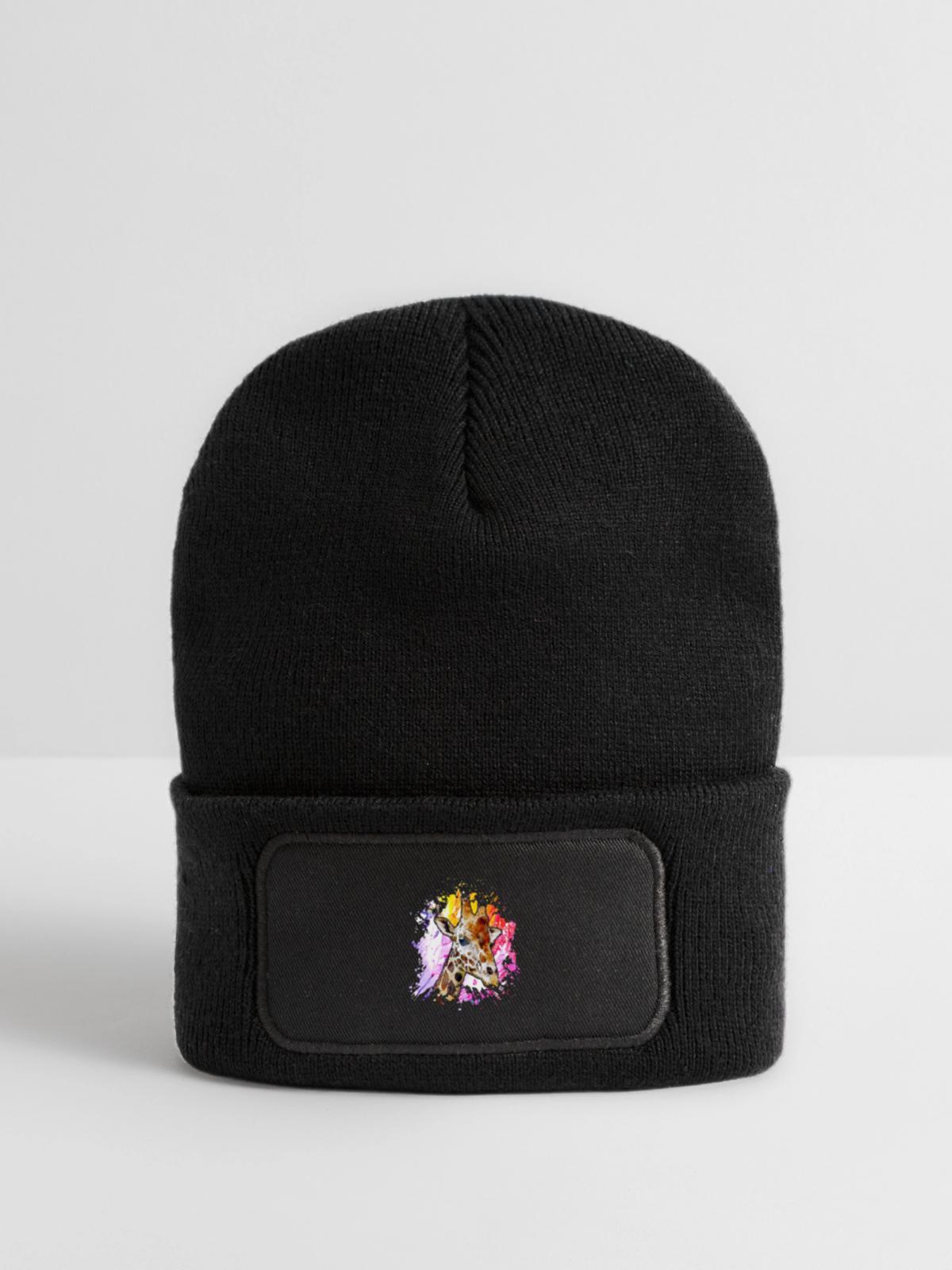 Giraffe - Recycelte Patch Beanie - Schwarz - Vorne