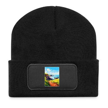 Hartland Quay Devon Vintage Travel Poster Souvenir - Recycled Patch Beanie - black - Front