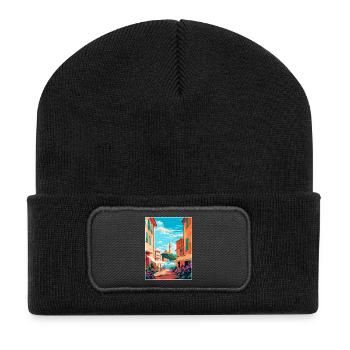 St Tropez France Affiche de voyage vintage souvenir - Beanie recyclé à patch - noir - Devant