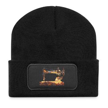 Rostige Nähmaschine Vintage Muster - Recycelte Patch Beanie - Schwarz - Vorne