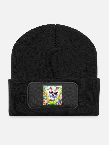 Fröhlicher Osterhase - Recycelte Patch Beanie - Schwarz