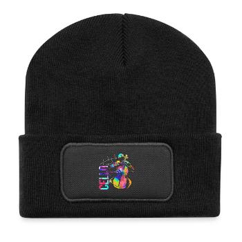 Elegantes Cello Streichorchester - Recycelte Patch Beanie - Schwarz - Vorne