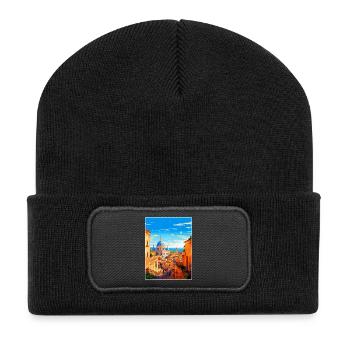 Rom Italien Vintage Reiseplakat Souvenir Souvenir - Recycelte Patch Beanie - Schwarz - Vorne