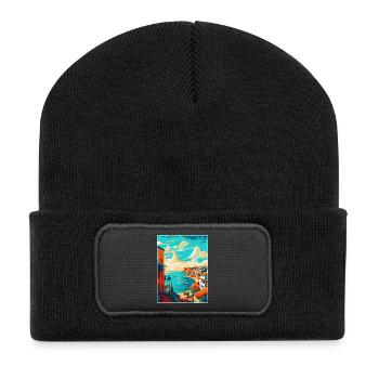Lagos Portugal Vintage Reiseplakat Souvenir WPA - Recycelte Patch Beanie - Schwarz - Vorne