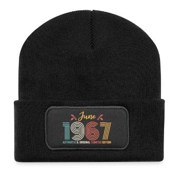 Juni 1967 Geburtstag Juni 1967 Retro Juni - Recycelte Patch Beanie - Schwarz - Vorne