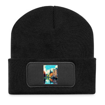 Zwolle Niederlande Vintage Reiseplakat Souvenir - Recycelte Patch Beanie - Schwarz - Vorne