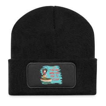 LASS DICH VON DIESEM MÄDCHEN ZUM FISCHEN ZEIGEN - Recycelte Patch Beanie - Schwarz - Vorne