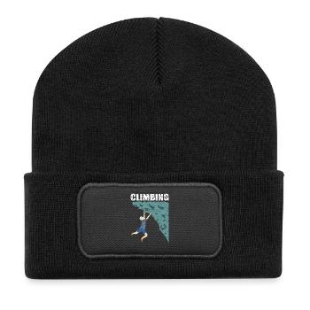 Klettern Climbing Kletterer Climber - Recycelte Patch Beanie - Schwarz - Vorne