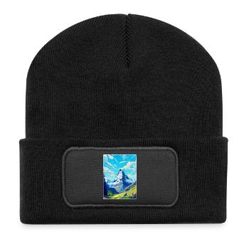 Matterhorn Schweiz Vintage Reiseposter WPA - Recycelte Patch Beanie - Schwarz - Vorne