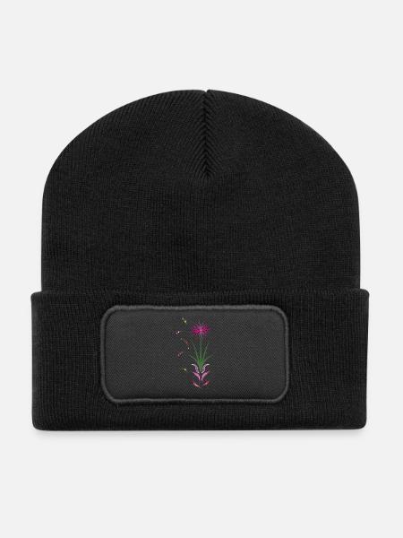 Blumenranke, Ornament - Recycelte Patch Beanie - Schwarz