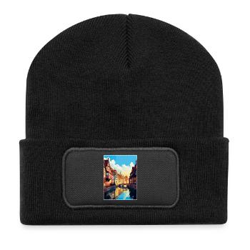 Colmar France Vintage Travel Poster WPA Souvenir - Recycled Patch Beanie - black - Front