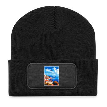 Hydra Greece Vintage Travel Poster WPA Souvenir - Recycled Patch Beanie - black - Front