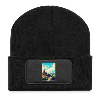 Edinburgh Scotland Uk Travel Poster Souvenir WPA - Recycled Patch Beanie - black - Front