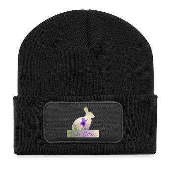 Frohe Ostern Hase - Recycelte Patch Beanie - Schwarz - Vorne