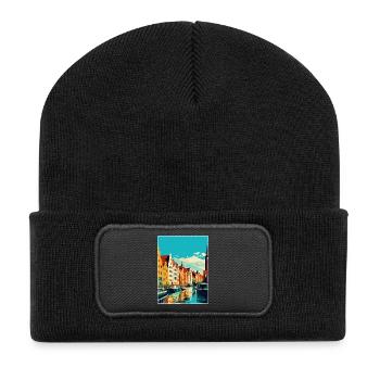 Danzig Polen Vintage Reiseposter WPA Souvenir - Recycelte Patch Beanie - Schwarz - Vorne