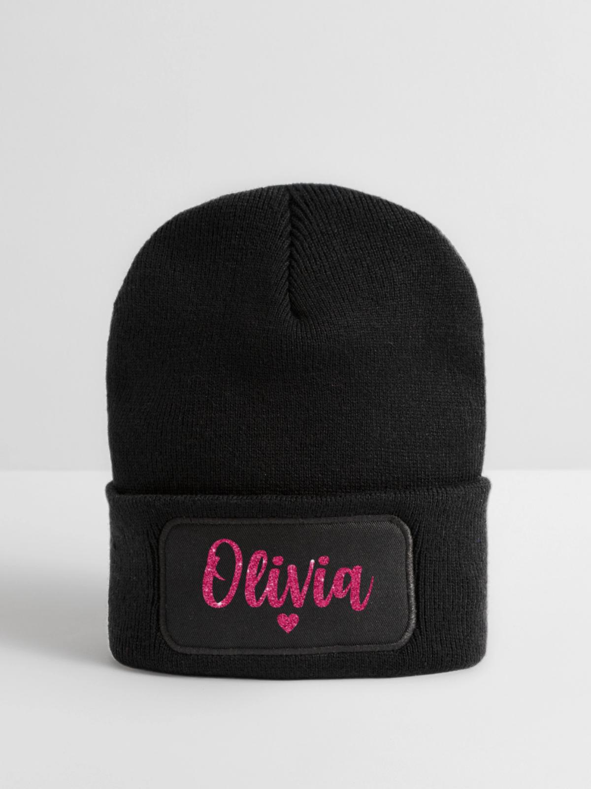 Olivia Herz Pink - Recycelte Patch Beanie - Schwarz - Vorne