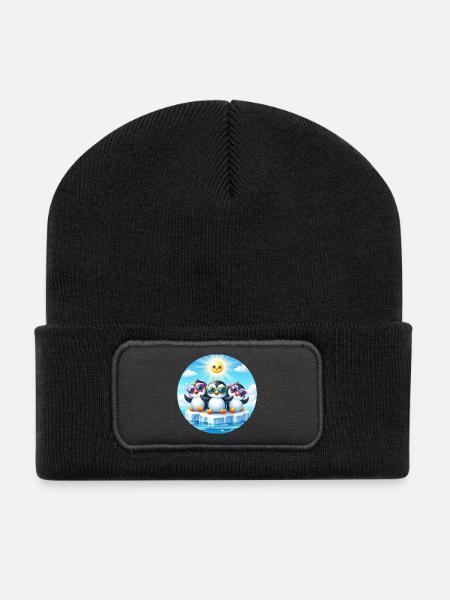 Lustige Pinguine 2 - Recycelte Patch Beanie - Schwarz