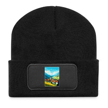 Gruyères Schweiz Vintage Reiseposter WPA Art - Recycelte Patch Beanie - Schwarz - Vorne