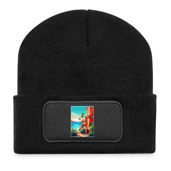 Costa Del Sol Spanien Vintage Reiseplakat Souvenir - Recycelte Patch Beanie - Schwarz - Vorne