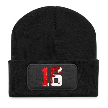 NO. 16 NUMBER 16 RED WHITE 16TH BIRTHDAY - Recycled Patch Beanie - black - Front