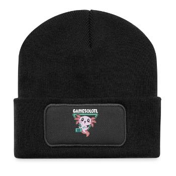 Gamesolotl Videospiel Axolotl Wassertier Gamer - Recycelte Patch Beanie - Schwarz - Vorne