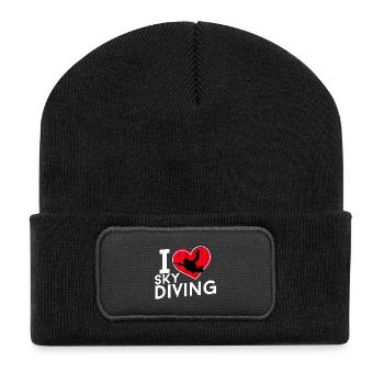 I love Sky Diving - Herz mit Fallschirmspringer - Recycelte Patch Beanie - Schwarz - Vorne