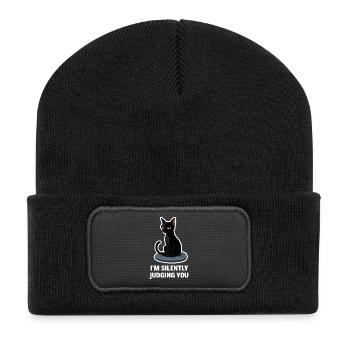 I’m Just Judging You – Sarcastic Black Cat Design - Recycled Patch Beanie - black - Front