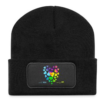 heiraten Hochzeit verloben - Recycelte Patch Beanie - Schwarz - Vorne