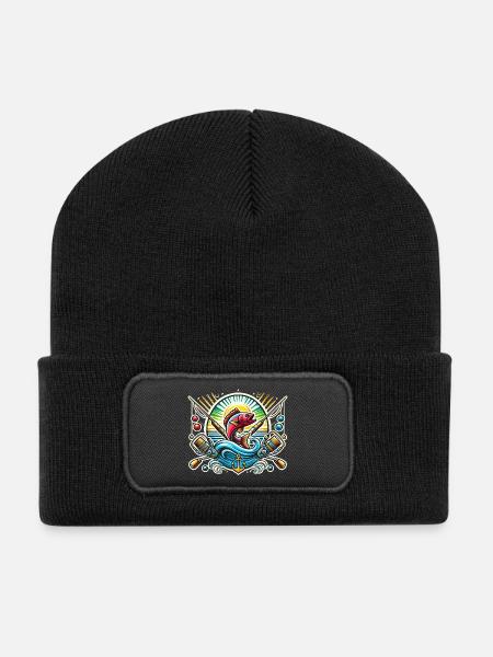 Vintage Angler Logo - Recycelte Patch Beanie - Schwarz