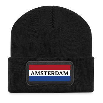Amsterdam City in Dutch Flag - Recycled Patch Beanie - black - Front
