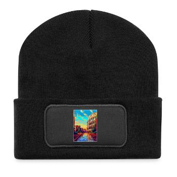 Rom Italien Vintage Reiseplakat Souvenir Souvenir - Recycelte Patch Beanie - Schwarz - Vorne