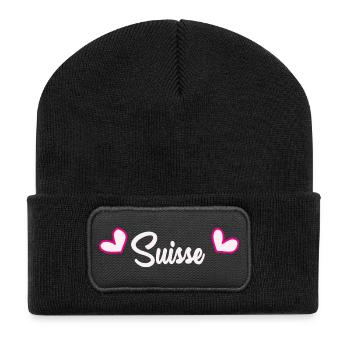 SCHWEIZ. LAND. GENF. HUMOR. FLAGGE - Recycelte Patch Beanie - Schwarz - Vorne