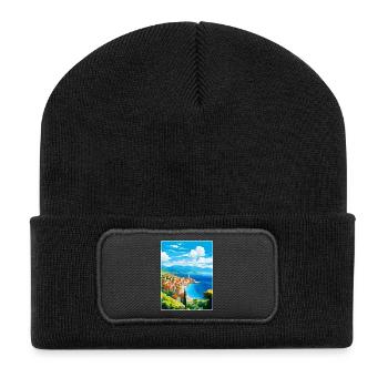 Budva Montenegro Vintage Travel Poster Souvenir - Recycled Patch Beanie - black - Front