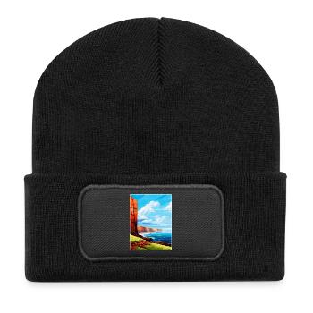 Isle Of Hoy Schottland UK Vintage Reiseposter WPA - Recycelte Patch Beanie - Schwarz - Vorne