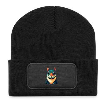Eichhörnchen Zeichentrickfigur Buntes Haustier Tier - Recycelte Patch Beanie - Schwarz - Vorne