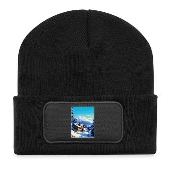 Megève France Affiche de voyage vintage WPA Souvenir - Beanie recyclé à patch - noir - Devant