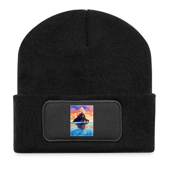 Mont Saint Michel Frankreich Vintage Reiseposter WPA - Recycelte Patch Beanie - Schwarz - Vorne
