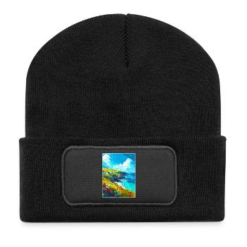 Cornwall England Uk Vintage Reiseplakat Souvenir - Recycelte Patch Beanie - Schwarz - Vorne