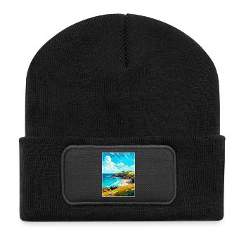 Cornwall England Uk Vintage Reiseplakat Souvenir - Recycelte Patch Beanie - Schwarz - Vorne
