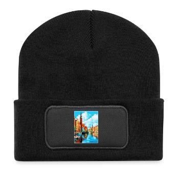 Danzig Polen Vintage Reiseposter WPA Souvenir - Recycelte Patch Beanie - Schwarz - Vorne