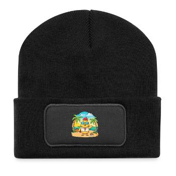Huhn Lustige Cartoon Sommer Strand Sonnenbrille - Recycelte Patch Beanie - Schwarz - Vorne