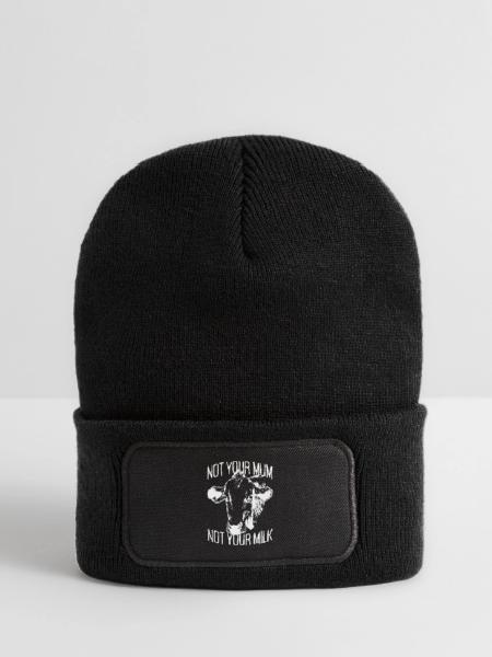 Not Your Mum Not Your Milk Vegan Veggie Vegetarier - Recycelte Patch Beanie - Schwarz - Vorne