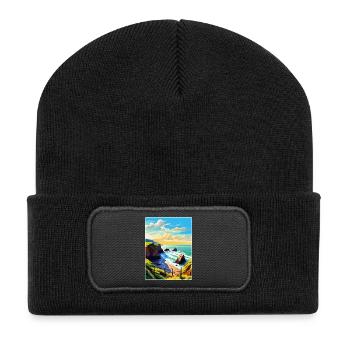 Hartland Quay Devon Vintage Travel Poster Souvenir - Recycled Patch Beanie - black - Front