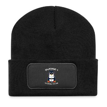 Premier bébé joueur 1 bébé pingouin enceinte - Beanie recyclé à patch - noir - Devant