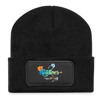 Malediven Tropischer Meeresglanz Walhai Souvenir - Recycelte Patch Beanie - Schwarz - Vorne