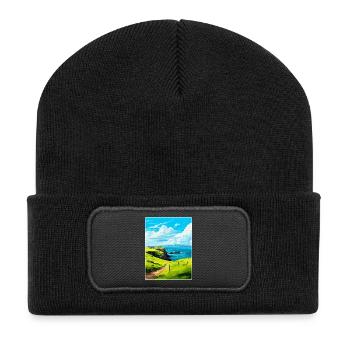 Isle Of Scalpay Schottland Vereinigtes Königreich Vintage Reiseposter - Recycelte Patch Beanie - Schwarz - Vorne